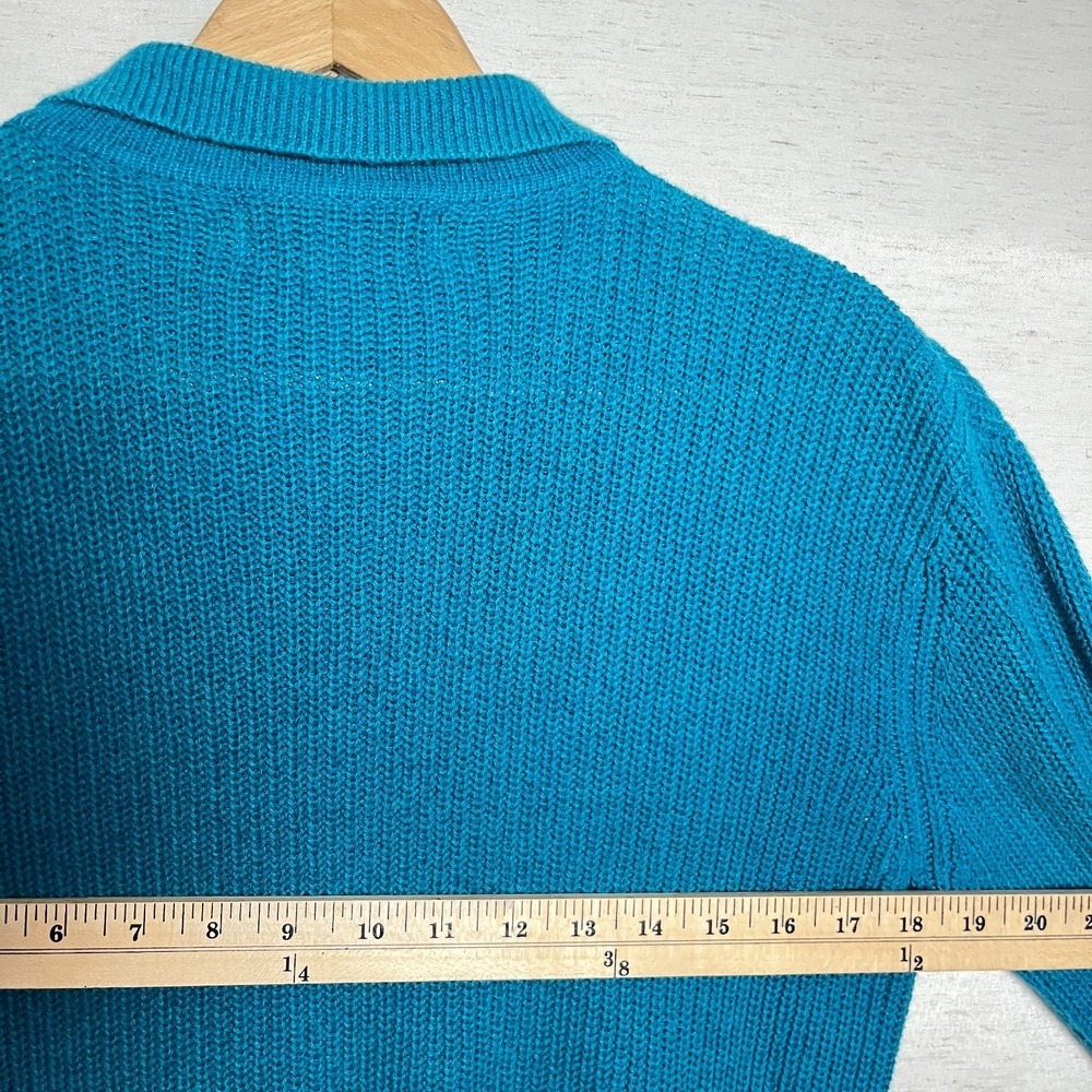 Vtg‎ Norm Thompson Teal Linen Cotton Henley Sweater Sz Xs - Picture 4 of 5
